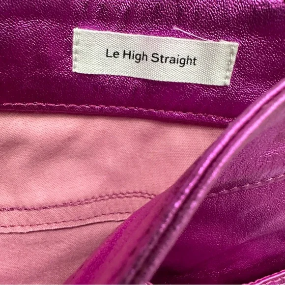 Frame Denim Metallic Pink Magenta Purple Straight Leg Leather Pants 24 XS - Picture 6 of 11